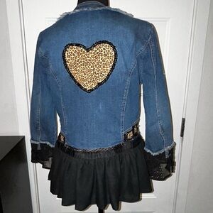Original Denim Jacket with Rhinestones & Leopard Accents